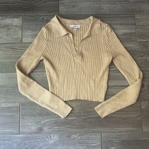 "And Now This" Ribbed Crop Sweater – Size XS – Beige/Camel, Brandy Melville Vibe